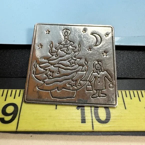 VTG Sterling Silver 925 Christmas Tree Starry Night Brooch Size 1.25'' Length